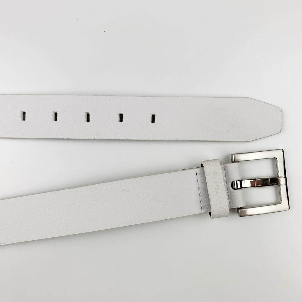 Calvin Klein Jeans White Faux Leather Belt Square Silver Color Buckle Women's L - Picture 3 of 9